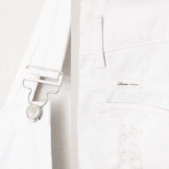 Lovers and Friends Shane Overall Shortall M Kinston White Denim Distressed $178 - Picture 11 of 16